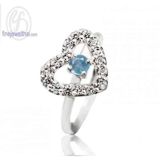  Aquamarine Birthstone Silver Ring-R1166aq