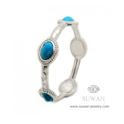 กำไลบัวเงินฝังเทอร์ควอยส์-งานสุวัน-กำไลเทอร์ควอยส์-กำไลเงิน-Finejewelthai-SWB004tur