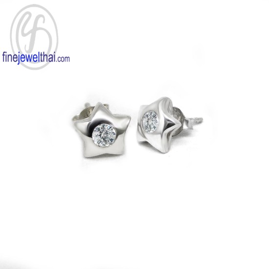 ต่างหูเพชร-ต่างหูดาว-ต่างหูเงิน-เพชรสังเคราะห์-เงินแท้925-E1004cz