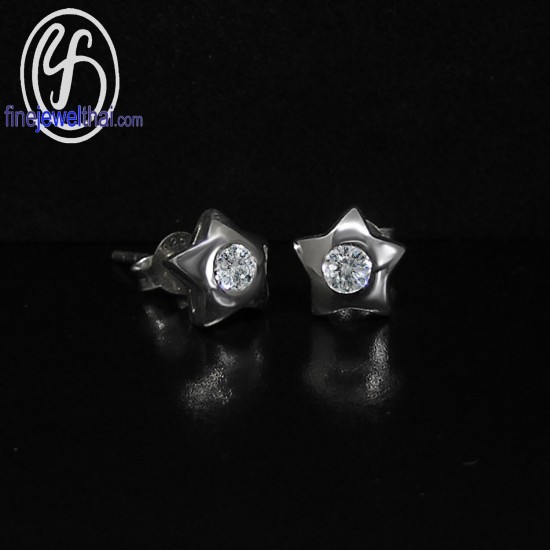 ต่างหูเพชร-ต่างหูดาว-ต่างหูเงิน-เพชรสังเคราะห์-เงินแท้925-E1004cz