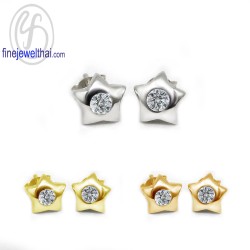 ต่างหูเพชร-ต่างหูดาว-ต่างหูเงิน-เพชรสังเคราะห์-เงินแท้925-E1004cz