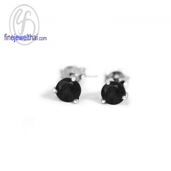 Black-Spinel-Onyx-Silver-Birthstone-Earring-finejewelthai-E1025on_4m