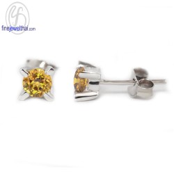 ต่างหูซิทริน-ต่างหูเงิน-ซิทรินแท้-เงินแท้925-E1028ct