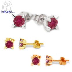 ต่างหูทับทิม-ต่างหูเงิน-ทับทิมแท้-เงินแท้925-E1028rb