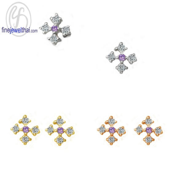 ต่างหูอะเมทิสต์-ต่างหูเงิน-เพชรสังเคราะห์-เงินแท้925-E1049amt ต่างหูอะเมทิสต์-ต่างหูเงิน-เพชรสังเคราะห์-เงินแท้925-E1049amt