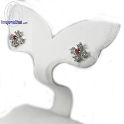 ต่างหูโกเมน-ต่างหูเงิน-เพชรสังเคราะห์-เงินแท้925-E1049gm