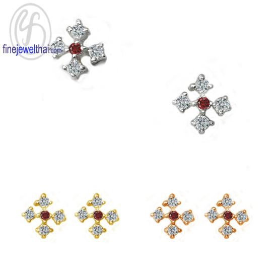 ต่างหูโกเมน-ต่างหูเงิน-เพชรสังเคราะห์-เงินแท้925-E1049gm ต่างหูโกเมน-ต่างหูเงิน-เพชรสังเคราะห์-เงินแท้925-E1049gm