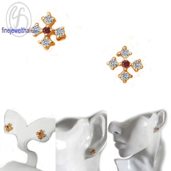 ต่างหูโกเมน-ต่างหูเงิน-เพชรสังเคราะห์-เงินแท้925-E1049gm ต่างหูโกเมน-ต่างหูเงิน-เพชรสังเคราะห์-เงินแท้925-E1049gm