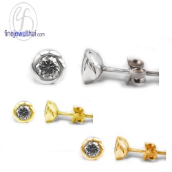 ต่างหูเพชร-ต่างหูเงิน-เพชรสังเคราะห์-เงินแท้925-E1054cz