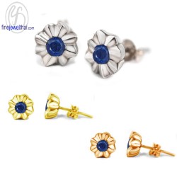 ต่างหูไพลิน-ต่างหูเงิน-ไพลินแท้-เงินแท้925-E1057bl