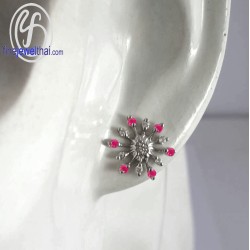 ต่างหูทับทิม-ต่างหูเงิน-เพชรสังเคราะห์-เงินแท้925-E1079rb ต่างหูทับทิม-ต่างหูเงิน-เพชรสังเคราะห์-เงินแท้925-E1079rb
