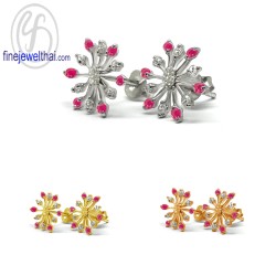 ต่างหูทับทิม-ต่างหูเงิน-เพชรสังเคราะห์-เงินแท้925-E1079rb