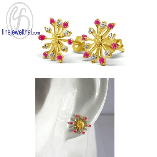 ต่างหูทับทิม-ต่างหูเงิน-เพชรสังเคราะห์-เงินแท้925-E1079rb ต่างหูทับทิม-ต่างหูเงิน-เพชรสังเคราะห์-เงินแท้925-E1079rb