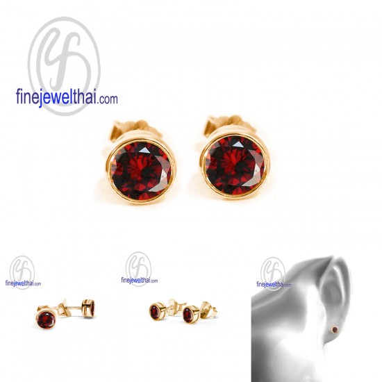 Finejewelthai-Garnet-Silver-Earring-E1085gm00
