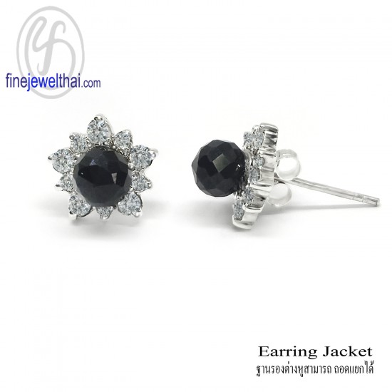 Finejewelthai-Daimond-CZ-Black-spinel -Oynx-Silver-Earring-Jacket-E1095jk-E1032on