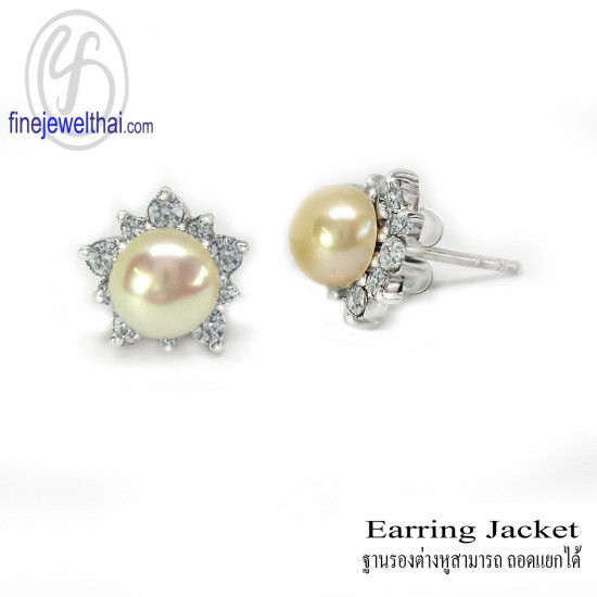 Finejewelthai-Daimond-CZ-Pearl-Silver-Earring-Jacket-E1095jk-E1032pl