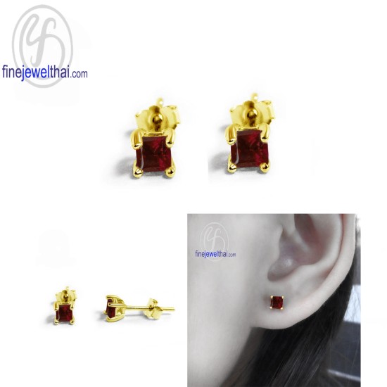 ต่างหูโกเมน-ต่างหูเงิน-โกเมนแท้-เงินแท้925-ออกแบบพิเศษ-finejewelthai-E2003gm