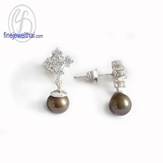 ต่างหูมุก-ต่างหูเพชร-มุกสีดำ-ต่างหูเงินแท้-finejewelthai-E3024pl
