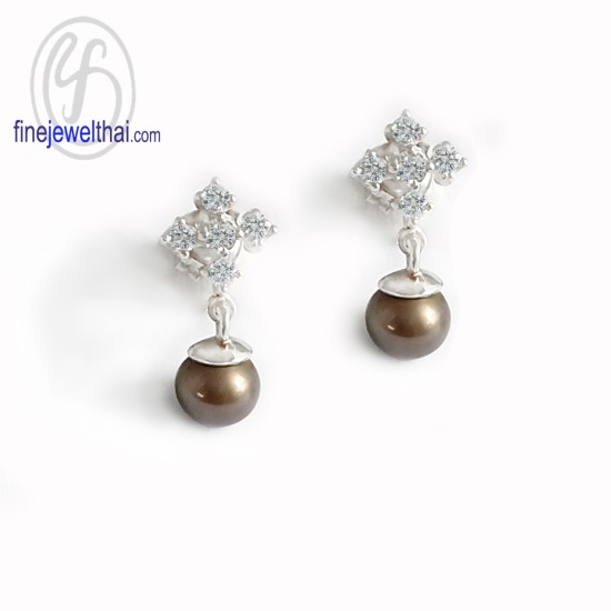 ต่างหูมุก-ต่างหูเพชร-มุกสีดำ-ต่างหูเงินแท้-finejewelthai-E3024pl