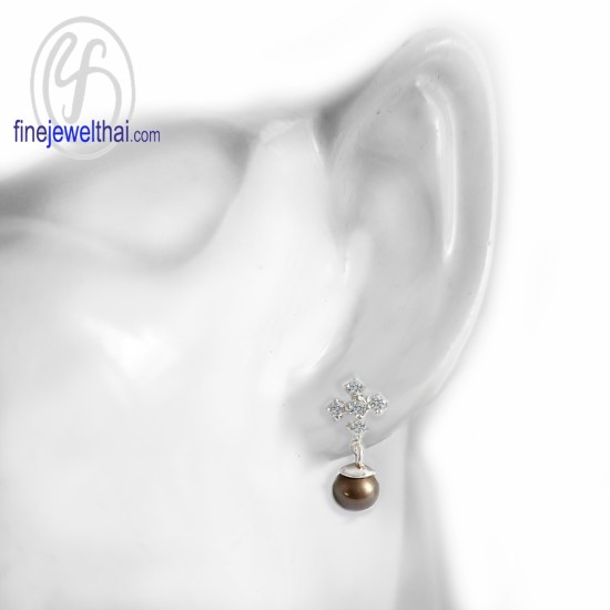 ต่างหูมุก-ต่างหูเพชร-มุกสีดำ-ต่างหูเงินแท้-finejewelthai-E3024pl