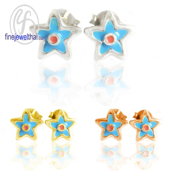 ต่างหูรูปดาว-ต่างหูลงสี-ต่างหูเงิน-เงินแท้925-finejewelthai-E306400E-1
