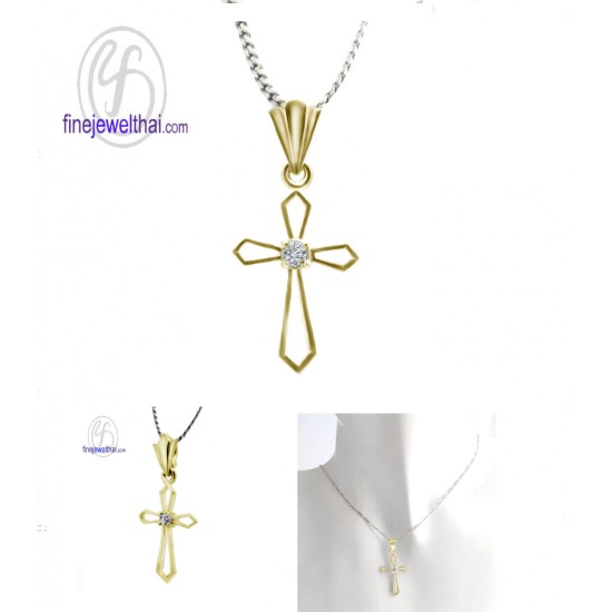 จี้เพชร-จี้เงิน-จี้ไม้กางเขน-เพชร-cz-พลอยประจำเดือนเกิด-Finejewelthai-P1021cz