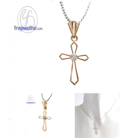 จี้เพชร-จี้เงิน-จี้ไม้กางเขน-เพชร-cz-พลอยประจำเดือนเกิด-Finejewelthai-P1021cz