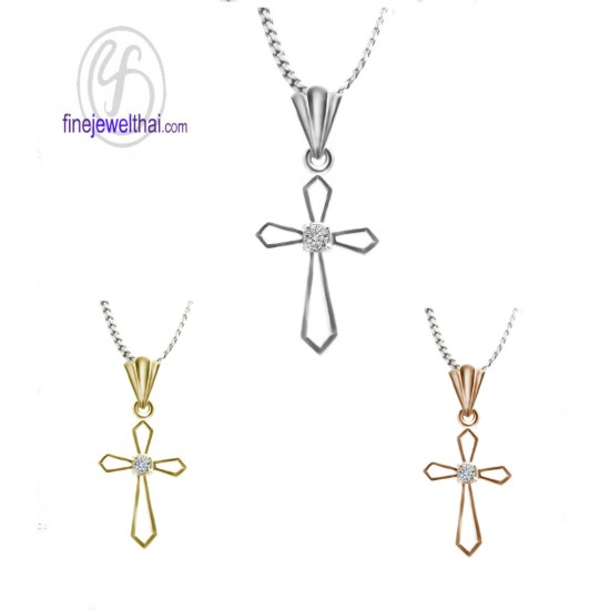 จี้เพชร-จี้เงิน-จี้ไม้กางเขน-เพชร-cz-พลอยประจำเดือนเกิด-Finejewelthai-P1021cz