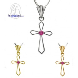 จี้ทับทิม-เงินแท้-จีั้ไม้กางเขน-จี้พลอย-พลอยประจำเดือนเกิด-P1021rb
