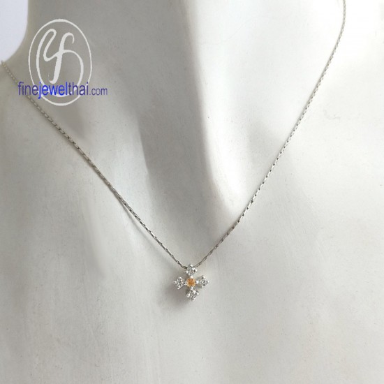 Citrine-Diamond-Cz-Silver-pendant-Birthstone-P1049ct00
