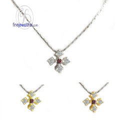 จี้โกเมน-จี้เพชร-จี้เงิน-โกเมนแท้-เพชร-cz-พลอยประจำเดือนเกิด-Finejewelthai-P1049gm00