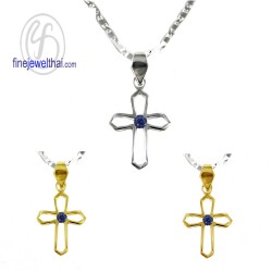 จี้ไพลิน-จี้ไม้กางเขน-จี้พลอย-จี้เงิน-พลอยประจำเดือน-P1121bl