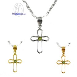 จี้เพอริดอท-จี้ไม้กางเขน-จี้เงิน-จี้พลอย-พลอยประจำเดือน-P1121pd