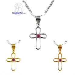 จี้ทับทิม-เงินแท้-จีั้ไม้กางเขน-จี้พลอย-พลอยประจำเดือนเกิด-P1121rb