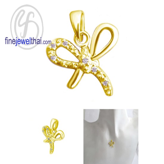 จี้เพชร-จี้รูปโบว์-จี้เงิน-เพชร-CZ-พลอยประจำเดือนเกิด-Finejewelthai-P1164cz00