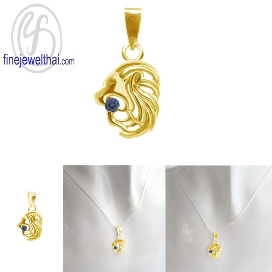 จี้ราศี-ราศีสิงห์-จี้ไพลิน -จี้เงินแท้-Finejewelthai-P1169bl00