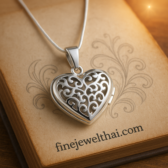Finejewelthai-ล็อกเก็ต-ทรงหัวใจ-ล็อกเก็ตเงินแท้-แกะสลักอักษร-ล็อกเก็ตใส่รูป-P121500