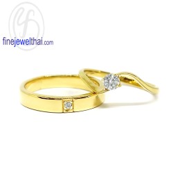 Finejewelthai-แหวนคู่-แหวนเพชร-แหวนเงินแท้-เพชรสังเคราะห์-แหวนแต่งงาน-ชุบทอง-R1005-1073cz-g