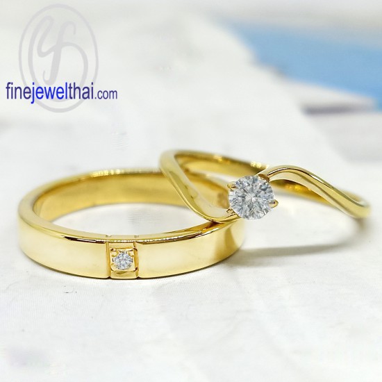 Finejewelthai-Diamond-CZ-Silver-Couple-Gold-Ring-R1005-1073cz-g