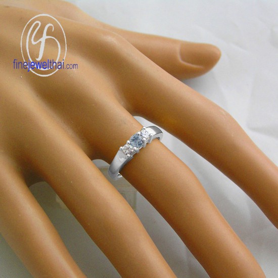 แหวนอะความารีน-เพชรcz-แหวนเงิน-แหวนพลอยแท้-R1012aq