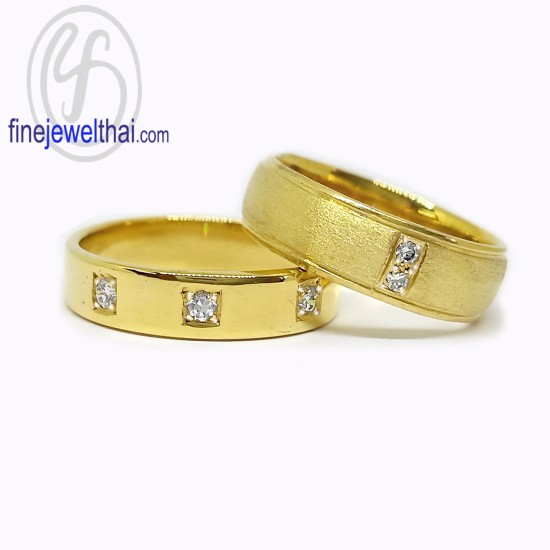Finejewelthai-Diamond-CZ-Silver-Couple-Gold-Ring-R1064cz3p-1088cz2p-g Finejewelthai-Diamond-CZ-Silver-Couple-Gold-Ring-R1064cz3p-1088cz2p-g