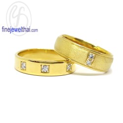 Finejewelthai-แหวนคู่-แหวนเพชร-แหวนเงินแท้-เพชรสังเคราะห์-แหวนแต่งงาน-ชุบทอง-R1064cz3p-1088cz2p-g