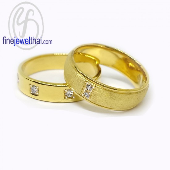 Finejewelthai-Diamond-CZ-Silver-Couple-Gold-Ring-R1064cz3p-1088cz2p-g
