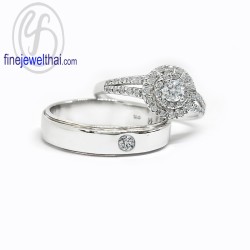 Finejewelthai-แหวนคู่-แหวนเพชร-แหวนเงินแท้-เพชรสังเคราะห์-แหวนแต่งงาน-ชุบทองคำขาว-R1086-1210cz