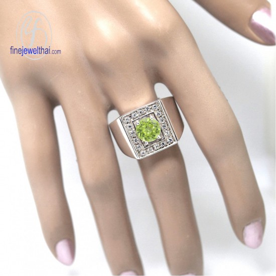 แหวนเพอริดอท-เพชรcz-แหวนเงิน-แหวนพลอย-แหวนประจำเดือนเกิด-R1094pd