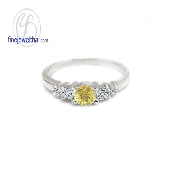 Yellow-Sapphire-Diamond-CZ-Silver-Ring-Finejewelthai-R1116yl