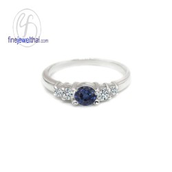 แหวนไพลิน-แหวนเพชร-แหวนเงิน-ไพลินแท้-เพชรสังเคราะห์-เงินแท้925-R1116bl