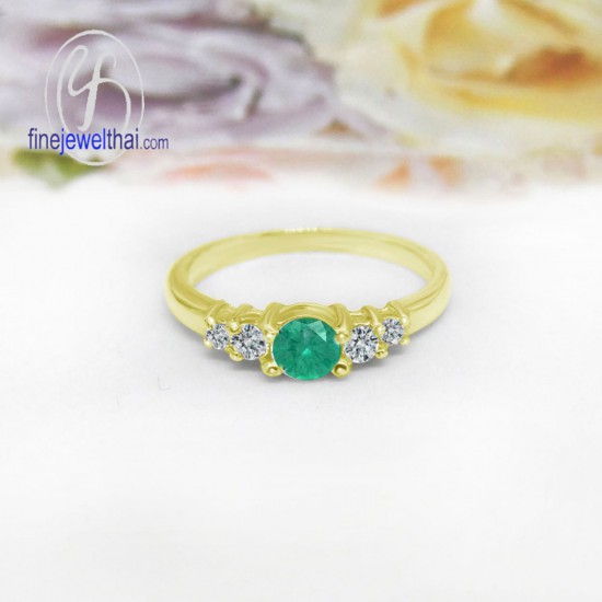 Emerald-Diamond-CZ-Silver-Gold-Ring-Finejewelthai-R1116em-g