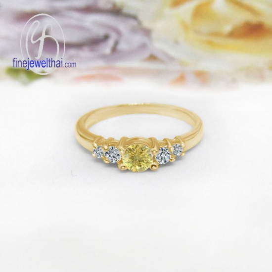 Yellow-Sapphire-Diamond-CZ-Silver-Pink-Gold-Ring-Finejewelthai-R1116yl-pg