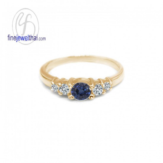 Blue-Sapphire-Diamond-CZ-Silver-Pink-Gold-Ring-Finejewelthai-R1116bl-pg